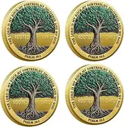 Rooted in Christ Challenge Coin - Gold-Plated Faith-Based Christian Gift with Bible Verses (Psalm 18:2) - Inspirational Keepsake for Men, Women, and Believers (4pcs)