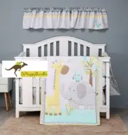New Baby Boy 5 Pieces Cotton Nursery Bedding Crib Cot Set-- Jungle Animals