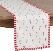 Peppermint Design Candy Cane Print Table Runner, 16" X 72", Red