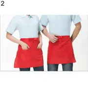2pcs Half-length Short Waist Apron with Pockets Catering Chefs Bar Waiters Uniform