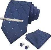 [Luckyvestir] Mens Ties and Pocket Square Sets with Cufflink Tie Clip, Plaid Tie Mens Handkerchiefs for Wedding, Business