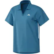 New Adidas Women's 3 Stripe Sonar Aqua Short Sleeve Polo Shirt Medium - GR3534