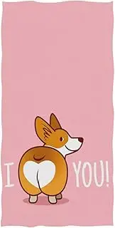 [Naanle] Cute Funny I Love You Heart Welsh Corgi Dog Valentine's Design Soft Guest Hand Towels Multipurpose for Bathroom, Hotel, Gym and Spa (16" x 30",Pink)