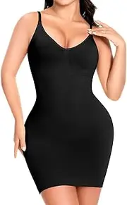 Anygirl Shapewear Slip for Under Dresses Tummy Control V Neck Body Shaper Seamless Full Slip Under Dress Cami Slips