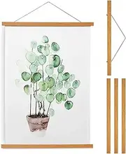 4Pcs Wood Poster Frame, Magnetic Poster Hanging Rod Simple Teak Wood Photo Hangers Kit with Hanging Rope for Photos Canvas Prints Artwork Home Dorm Interior Decor (30cm)
