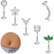 [Milacolato] Belly Button Bars Gold Silver Surgical Steel Belly Bars 14G Internally Threaded Floating Navel Piercing Jewelry 10/12/14mm Short Belly Bar Heart Butterfly Flat Back Belly Button Piercing
