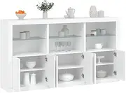 White LED Light Sideboard with RGB Illumination, Modern Storage Cabinet for Living Room, 181.5x37x100 cm Buffet Furniture Display