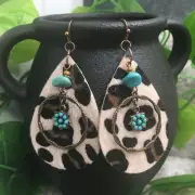 3” Bronze-tone Pendant & Leather Earring Set Drop Dangle New Free Ship A926