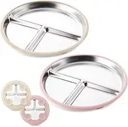 Stainless Steel Baby Plate with Suction, 9” Divided Toddler Plates with Removable Silicone Sleeves for Kids, Non-Toxic Non-Slip Unbreakable Dishwasher Safe Dinnerware(Blush & Beige)