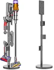 [Bitbixt] Vacuum Stand for Dyson V15 Detect, V12,V11,V10,V8, V7-Sturdy Aluminum Tube Storage Holder, 6.2 Lbs Steel Base,3 Accessory Clips for Up to 9 Attachments & Charger, with Trigger Lock
