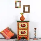 Solid Wooden Side Table 2 Drawer Entryway Handprinted Traditional Chest Drawer