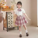 洋裝 JK裙 百褶裙 女童JK制服裙子夏季小學生短袖兒童夏裝學院風套裝校服格子百褶裙