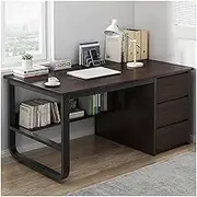Modern Office Desk with 3 Drawers and Storage Shelves Multifunctional Computer Workstation for Home Office and Study