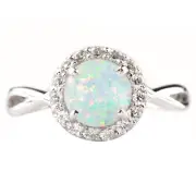 14KT White Gold 1.25Ct 100% Natural Australian Opal IGI Certified Diamond Ring