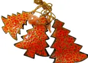 3 Kashmiri Paper Mache Christmas Tree Festival Decoration Hanging Xmas Ornaments