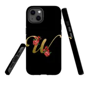 For Apple iPhone 13 Case, Armour Back Cover, Embellished Letter W