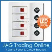 4 GANG WHITE DELUXE LED ROCKER SWITCH PANEL & CIRCUIT BREAKERS - BOAT/MARINE