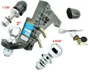 New 10" Adjustable Trailer Drop Ball Mount Tow Lock Trailer Kit W/ 3 Hitch Balls