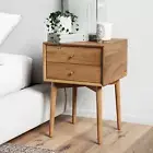 32704 Harper Mid-Century Oak Wood Nightstand with 2-Drawers, Small Side End Tabl