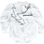 Petite Maison Kids Gwen Romper with Ruffle Trim in White And Black at Nordstrom, Size 12M