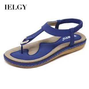 IELGY 新款夏季涼鞋女金屬大碼搭扣平底