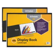 2PK Marbig Side-Loading 20-Pocket A3 Display Book Landscape Art/File Holder Blk