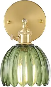 Shenmoyl Vintage Wall Sconces with Green Tulip Glass Lampshade 180 Degree Adjustable Brass Sconces Modern Wall Lighting Fixture with Switch for Bedside Bedroom Doorway