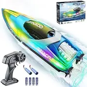 OSWIN RC Boat - HJ819 with 2 Rechargeable Battery, 15+ MPH Fast Remote Control Boat for Pool & Lake, RC Speed Boat 2.4Ghz Race Boats for Adults & Kid, Outdoor Water Toys(Blue)