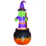 Halloween Witch Inflatable Yard Decoration with Cauldron