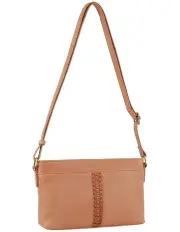 [PIERRE CARDIN] Leather Woven Design Crossbody Bag in Apricot