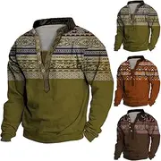 xoxingysm Mens Aztec Pullover Retro 3D Print Western Shirts Buttons V Neck Long Sleeve Henley Shirts Casual Cowboy Sweatshirt