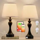 Set of 2 - Bedside Lamps with USB AC Ports 3 Way Dimmable Table Lamps for Night