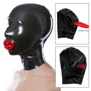 Full Cover Latex Hood with Mouth Tube for Catsuit Fetish BDSM Rubber Mask