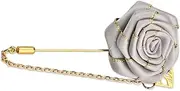 [Guqqeuc] Rose Wedding Brooch Pin Rose Flower Lapel Pin with Gold Leaf Tassel Chain, Men's Suit Brooches Accessories for Prom Flower Suit Pins Wedding Pins for Bridegroom Groom