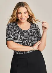 [Taking Shape] Taking Shape Asymmetric Top Size 16 in Black / White Print - Plus Size Women's Tops & T Shirts Black / White Print