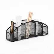 AIMALL Multi-Grid Desktop Storage Box, Metal Pen Holder, Four-Compartment Organizer, 10.8 x 4.1 x 2.8 Inches, Office Desk Tidy Box, Simple and Durable