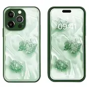 For iPhone 14 Pro Max Rose Pattern Phone Case Tempered Glass+TPU Shockproof Cover