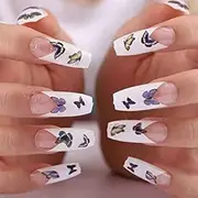 Coffin False Nails Press on Nails French Long Fake Nails Ballerina Acrylic Stick on Nails 24pcs for Women and Girls (Color : Pink, Size : O)