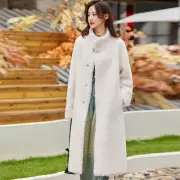 Stand Collar Womens Real Lamb Wool Shearling Fur Over Knee Long Coat Overcoat sz