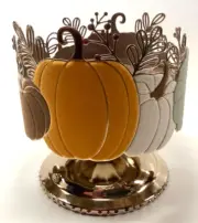 Bath & Body Works 4.5" Flocked Pumpkin Patch 3-wick Candle Pedestal Gold NWT