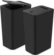 Caunedy 2 Pack Bathroom Trash Cans with Lid, 10 Liter/ 2.6 Gallon Slim Garbage Can, Small Trash Bin Waste Basket with Pop-Up Lid for Kitchen, Bedroom, Living Room, Office (2 Pack, White) (black2)