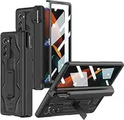 [Miimall] for Samsung Galaxy Z Fold 2 Case with S Pen, [S Pen Holder Hinge Cover] [Built-in Screen Protector] [Kickstand], Hard PC Heavy Duty Shockproof All-inclusive Magnetic Hinge Cover -Black