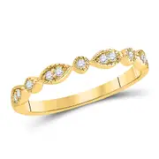 14k Yellow Gold Round Diamond Classic Stackable Band Ring 1/10 Cttw
