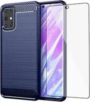 [Asuwish] Phone Case for Samsung Galaxy S20 Plus Glaxay S20+ 5G with Screen Protector Cover and Slim TPU Cell Accessories Protective Gaxaly S20+5G S20plus 20S + S 20 20+ G5 Women Men Carbon Fiber Blue
