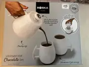 NEW! Boska Ultimate Hot Chocolate Set Ceramic Pot w/Thermometer & 2 Ceramic Mugs