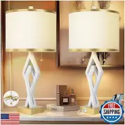 Sculptural Table Lamp Set of 2 for Bedroom, 26” White Modern Bedside Lamps fo