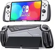 GTAplam Protective Case Compatible with Nintendo Switch OLED Model 2021(Note: Not Fit in The OLED Dock), TPU Ergonomic Comfort Cover for Nintendo Switch Console and Joy-Con, Black