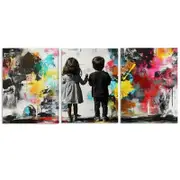 3pcs The two children drew back the curtains Print 100% Australian Made 3 x 40x60cm (Metal Print)