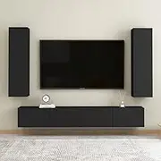 Black TV Cabinet Set, Engineered Wood - Modern Entertainment Center for Room, Living, Bedroom – Media Furniture with Storage Shelf for Television & Decor
