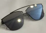 Dark Mirror Style Flat Lens Bridgeless Bridge Top Black Wire Frame Sunglasses